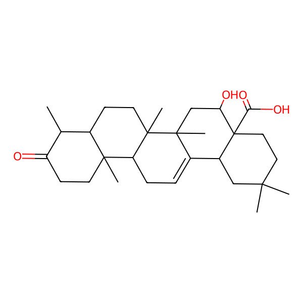 2D Structure of (4aR,5R,6aS,6bR,8aS,9R,12aS,14bS)-5-hydroxy-2,2,6a,6b,9,12a-hexamethyl-10-oxo-1,3,4,5,6,6a,7,8,8a,9,11,12,13,14b-tetradecahydropicene-4a-carboxylic acid
