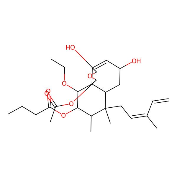2D Structure of [1-Acetyloxy-10-ethoxy-3,5-dihydroxy-7,8-dimethyl-7-(3-methylpenta-2,4-dienyl)-1,3,5,6,6a,8,9,10-octahydrobenzo[d][2]benzofuran-9-yl] butanoate