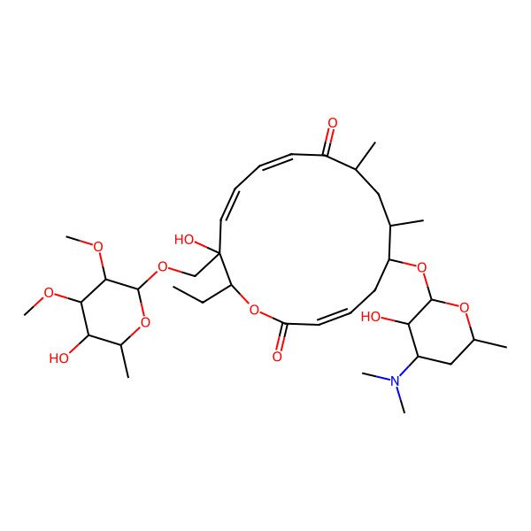 2D Structure of (3E,6S,7R,9S,11E,13Z,15S,16S)-6-[(2S,3S,4S,6R)-4-(dimethylamino)-3-hydroxy-6-methyloxan-2-yl]oxy-16-ethyl-15-hydroxy-15-[[(2S,3R,4S,5R,6R)-5-hydroxy-3,4-dimethoxy-6-methyloxan-2-yl]oxymethyl]-7,9-dimethyl-1-oxacyclohexadeca-3,11,13-triene-2,10-dione