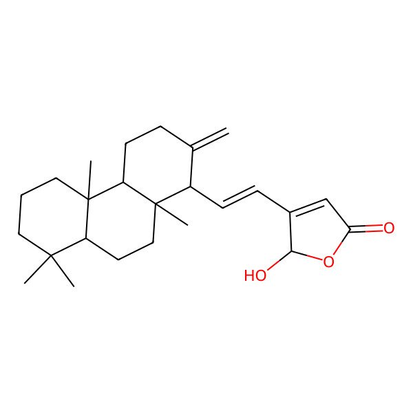 2D Structure of (2R)-3-[(E)-2-[(1R,4aS,4bS,8aS,10aS)-4b,8,8,10a-tetramethyl-2-methylidene-1,3,4,4a,5,6,7,8a,9,10-decahydrophenanthren-1-yl]ethenyl]-2-hydroxy-2H-furan-5-one