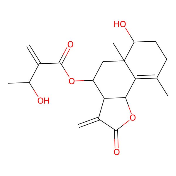 2D Structure of [(3aR,4R,5aR,6R,9bS)-6-hydroxy-5a,9-dimethyl-3-methylidene-2-oxo-4,5,6,7,8,9b-hexahydro-3aH-benzo[g][1]benzofuran-4-yl] (3R)-3-hydroxy-2-methylidenebutanoate