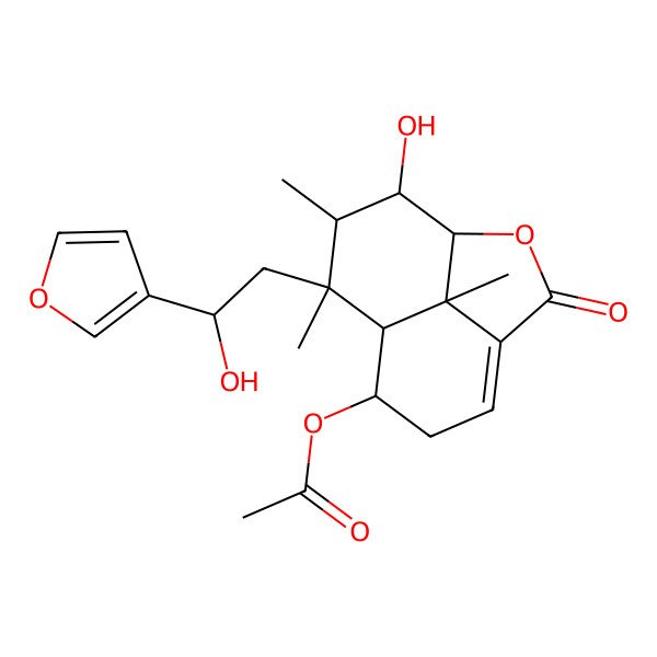 2D Structure of [(1R,7R,8R,9S,10S,11R,12S)-9-[(2S)-2-(furan-3-yl)-2-hydroxyethyl]-11-hydroxy-9,10,12-trimethyl-3-oxo-2-oxatricyclo[6.3.1.04,12]dodec-4-en-7-yl] acetate