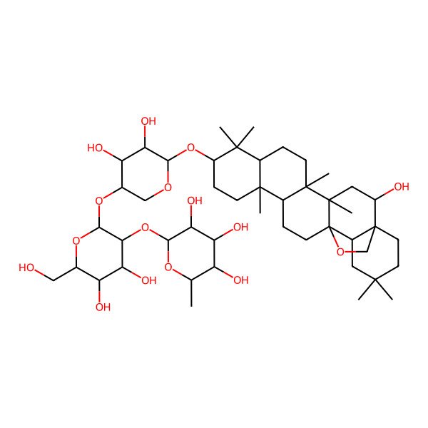 2D Structure of 2-[2-[4,5-Dihydroxy-6-[(2-hydroxy-4,5,9,9,13,20,20-heptamethyl-24-oxahexacyclo[15.5.2.01,18.04,17.05,14.08,13]tetracosan-10-yl)oxy]oxan-3-yl]oxy-4,5-dihydroxy-6-(hydroxymethyl)oxan-3-yl]oxy-6-methyloxane-3,4,5-triol