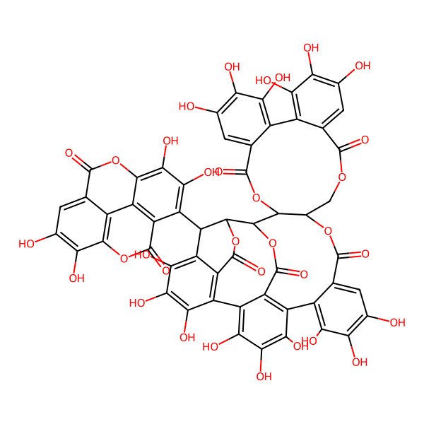 2D Structure of (1R,2R,20S,42S,46R)-7,8,9,12,13,14,25,26,27,30,31,32,35,36,37-pentadecahydroxy-46-(6,7,13,14-tetrahydroxy-3,10-dioxo-2,9-dioxatetracyclo[6.6.2.04,16.011,15]hexadeca-1(15),4(16),5,7,11,13-hexaen-5-yl)-3,18,21,41,43-pentaoxanonacyclo[27.13.3.138,42.02,20.05,10.011,16.023,28.033,45.034,39]hexatetraconta-5,7,9,11,13,15,23,25,27,29(45),30,32,34(39),35,37-pentadecaene-4,17,22,40,44-pentone