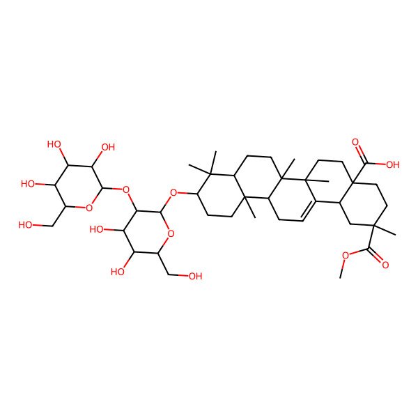 2D Structure of (2S,4aS,6aS,6aS,6bR,8aR,10R,12aR,14bR)-10-[(2R,3R,4R,5R,6R)-4,5-dihydroxy-6-(hydroxymethyl)-3-[(2S,3R,4R,5S,6R)-3,4,5-trihydroxy-6-(hydroxymethyl)oxan-2-yl]oxyoxan-2-yl]oxy-2-methoxycarbonyl-2,6a,6b,9,9,12a-hexamethyl-1,3,4,5,6,6a,7,8,8a,10,11,12,13,14b-tetradecahydropicene-4a-carboxylic acid