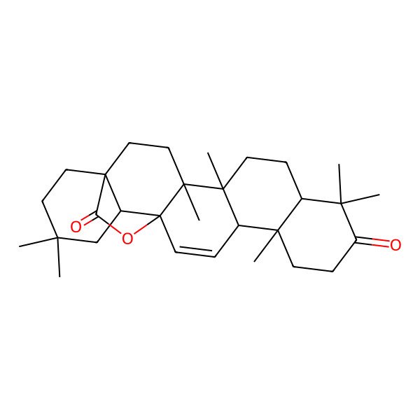 2D Structure of (1R,4S,5R,8R,13R,14S,17R,18R)-4,5,9,9,13,20,20-heptamethyl-24-oxahexacyclo[15.5.2.01,18.04,17.05,14.08,13]tetracos-15-ene-10,23-dione