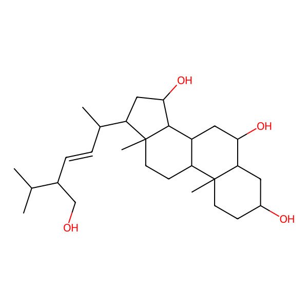 2D Structure of (3S,5S,6S,8R,9S,10R,13R,14S,15R,17R)-17-[(E,2S,5R)-5-(hydroxymethyl)-6-methylhept-3-en-2-yl]-10,13-dimethyl-2,3,4,5,6,7,8,9,11,12,14,15,16,17-tetradecahydro-1H-cyclopenta[a]phenanthrene-3,6,15-triol