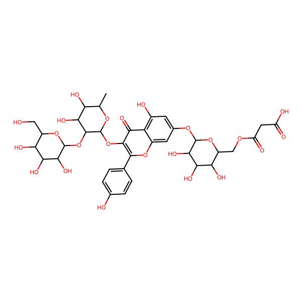 2D Structure of 3-[[6-[3-[4,5-Dihydroxy-6-methyl-3-[3,4,5-trihydroxy-6-(hydroxymethyl)oxan-2-yl]oxyoxan-2-yl]oxy-5-hydroxy-2-(4-hydroxyphenyl)-4-oxochromen-7-yl]oxy-3,4,5-trihydroxyoxan-2-yl]methoxy]-3-oxopropanoic acid
