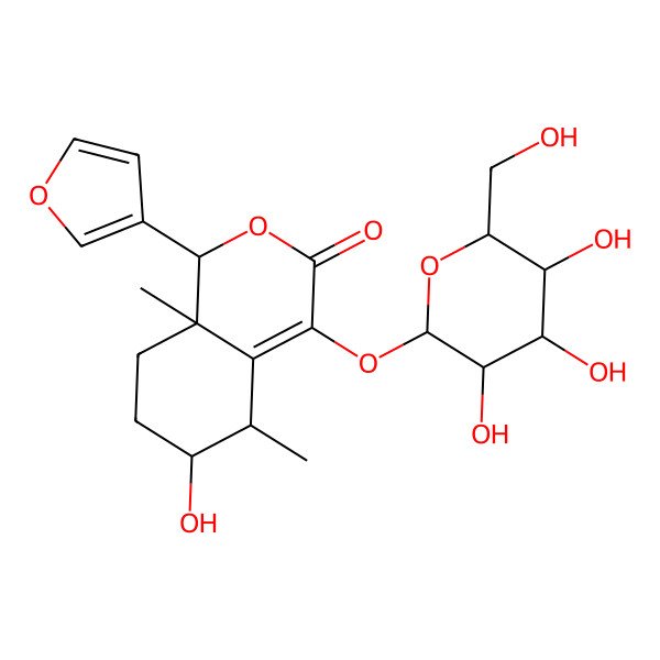 2D Structure of 1-(furan-3-yl)-6-hydroxy-5,8a-dimethyl-4-[3,4,5-trihydroxy-6-(hydroxymethyl)oxan-2-yl]oxy-5,6,7,8-tetrahydro-1H-isochromen-3-one
