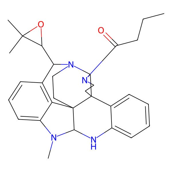 2D Structure of 1-[25-(3,3-Dimethyloxiran-2-yl)-15-methyl-1,3,13,15-tetrazaheptacyclo[18.4.1.02,6.06,22.07,12.014,22.016,21]pentacosa-7,9,11,16,18,20-hexaen-3-yl]butan-1-one