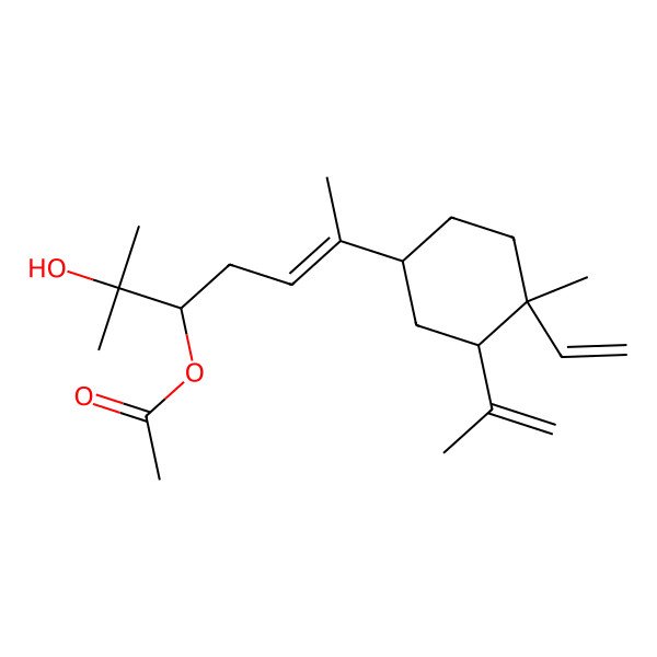 2D Structure of [(E,3R)-6-[(1S,3R,4R)-4-ethenyl-4-methyl-3-prop-1-en-2-ylcyclohexyl]-2-hydroxy-2-methylhept-5-en-3-yl] acetate