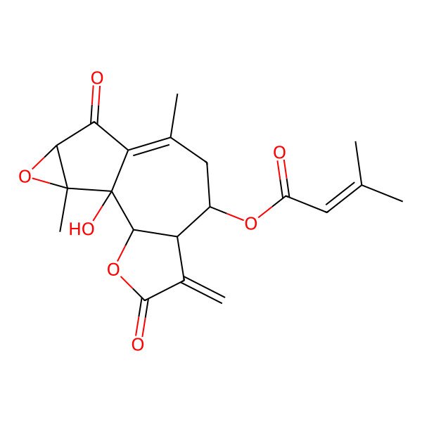 2D Structure of [(1R,2S,6S,7R,12S,14R)-1-hydroxy-9,14-dimethyl-5-methylidene-4,11-dioxo-3,13-dioxatetracyclo[8.4.0.02,6.012,14]tetradec-9-en-7-yl] 3-methylbut-2-enoate