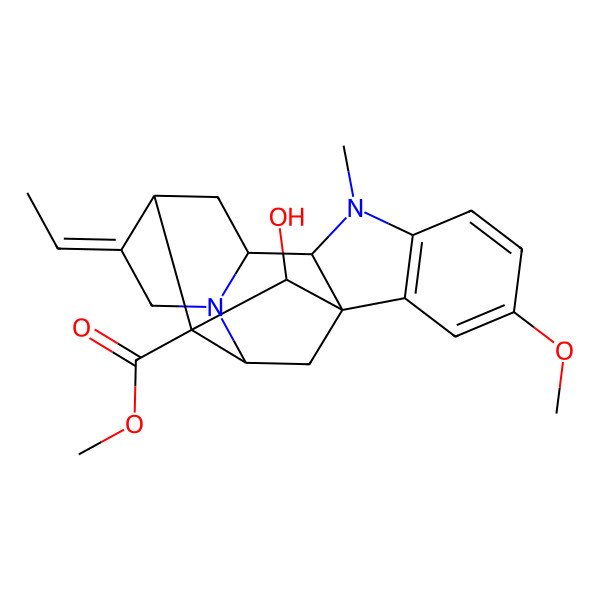 2D Structure of Methyl 13-ethylidene-18-hydroxy-4-methoxy-8-methyl-8,15-diazahexacyclo[14.2.1.01,9.02,7.010,15.012,17]nonadeca-2(7),3,5-triene-17-carboxylate