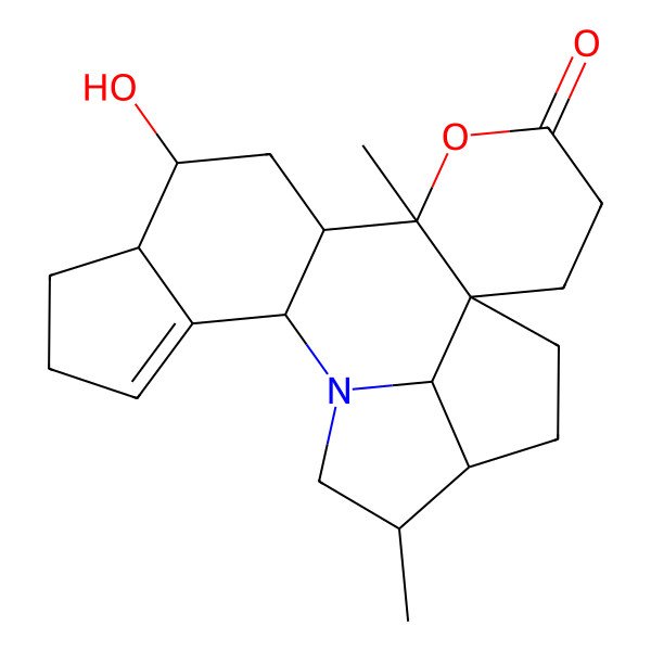 2D Structure of (1S,6S,7S,9R,10S,15R,18S,19R,22S)-9-hydroxy-6,18-dimethyl-5-oxa-16-azahexacyclo[14.5.1.01,6.07,15.010,14.019,22]docos-13-en-4-one