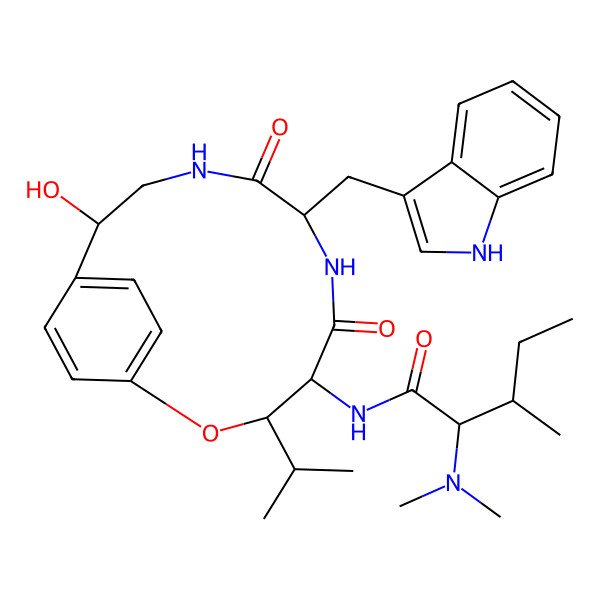 2D Structure of 2-(dimethylamino)-N-[11-hydroxy-7-(1H-indol-3-ylmethyl)-5,8-dioxo-3-propan-2-yl-2-oxa-6,9-diazabicyclo[10.2.2]hexadeca-1(14),12,15-trien-4-yl]-3-methylpentanamide