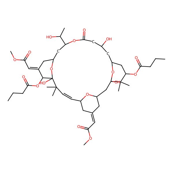 2D Structure of [(1S,3S,5Z,7R,8Z,11S,12S,13E,15S,17R,21R,23R,25S)-12-Butanoyloxy-1,11,21-trihydroxy-17-[(1R)-1-hydroxyethyl]-5,13-bis(2-methoxy-2-oxoethylidene)-10,10,26,26-tetramethyl-19-oxo-18,27,28,29-tetraoxatetracyclo[21.3.1.13,7.111,15]nonacos-8-en-25-yl] butanoate