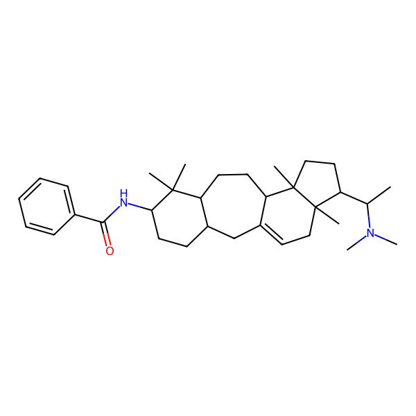 2D Structure of N-[(3S,6S,8R,11R,12S,15S,16R)-15-[(1S)-1-(dimethylamino)ethyl]-7,7,12,16-tetramethyl-6-tetracyclo[9.7.0.03,8.012,16]octadec-1(18)-enyl]benzamide