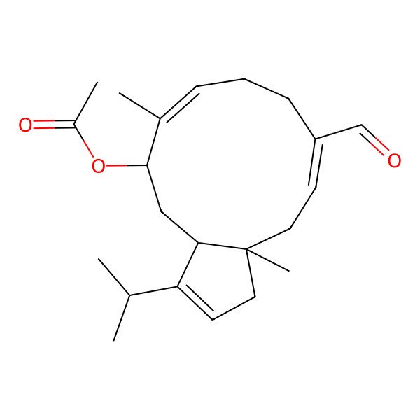 2D Structure of (6-formyl-3a,10-dimethyl-1-propan-2-yl-4,7,8,11,12,12a-hexahydro-3H-cyclopenta[11]annulen-11-yl) acetate