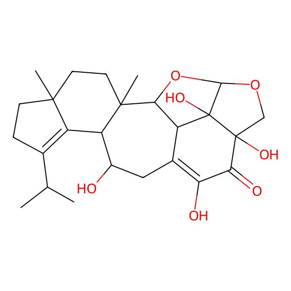 2D Structure of 11,14,16,20-Tetrahydroxy-2,5-dimethyl-8-propan-2-yl-18,22-dioxahexacyclo[17.2.1.02,10.05,9.013,21.016,20]docosa-8,13-dien-15-one