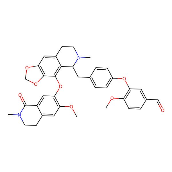 2D Structure of 4-methoxy-3-[4-[[4-[(6-methoxy-2-methyl-1-oxo-3,4-dihydroisoquinolin-7-yl)oxy]-6-methyl-7,8-dihydro-5H-[1,3]dioxolo[4,5-g]isoquinolin-5-yl]methyl]phenoxy]benzaldehyde