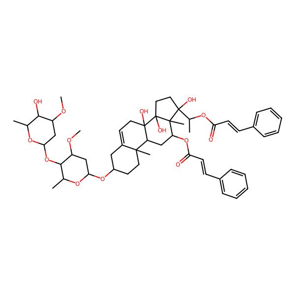 2D Structure of [(3S,8S,9R,10R,12R,13R,14R,17S)-8,14,17-trihydroxy-3-[(2S,4S,5S,6S)-5-[(2S,4S,5S,6S)-5-hydroxy-4-methoxy-6-methyloxan-2-yl]oxy-4-methoxy-6-methyloxan-2-yl]oxy-10,13-dimethyl-17-[(1S)-1-[(E)-3-phenylprop-2-enoyl]oxyethyl]-1,2,3,4,7,9,11,12,15,16-decahydrocyclopenta[a]phenanthren-12-yl] (E)-3-phenylprop-2-enoate