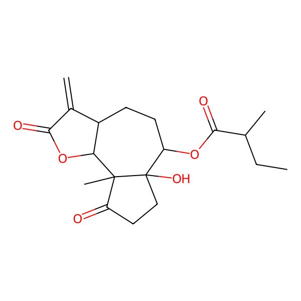 2D Structure of [(3aS,6S,6aS,9aS,9bR)-6a-hydroxy-9a-methyl-3-methylidene-2,9-dioxo-4,5,6,7,8,9b-hexahydro-3aH-azuleno[4,5-b]furan-6-yl] 2-methylbutanoate