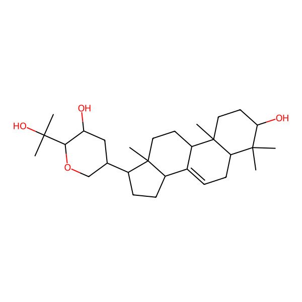 2D Structure of (2R,3R,5S)-2-(2-hydroxypropan-2-yl)-5-[(3S,5R,9R,10R,13S,14S,17S)-3-hydroxy-4,4,10,13-tetramethyl-1,2,3,5,6,9,11,12,14,15,16,17-dodecahydrocyclopenta[a]phenanthren-17-yl]oxan-3-ol