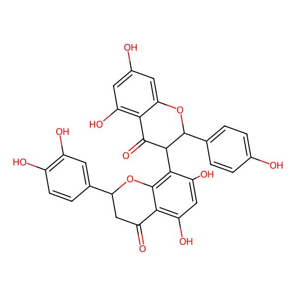 2D Structure of (2S)-8-[(2R,3S)-5,7-dihydroxy-2-(4-hydroxyphenyl)-4-oxo-2,3-dihydrochromen-3-yl]-2-(3,4-dihydroxyphenyl)-5,7-dihydroxy-2,3-dihydrochromen-4-one