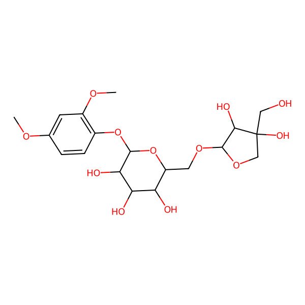 2D Structure of (2R,3S,4S,5R,6S)-2-[[(2R,3R,4R)-3,4-dihydroxy-4-(hydroxymethyl)oxolan-2-yl]oxymethyl]-6-(2,4-dimethoxyphenoxy)oxane-3,4,5-triol