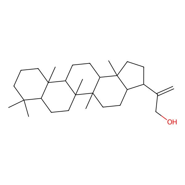 2D Structure of 2-[(3S,3aS,5aR,5bR,7aS,11aS,11bR,13aR,13bS)-5a,5b,8,8,11a,13b-hexamethyl-1,2,3,3a,4,5,6,7,7a,9,10,11,11b,12,13,13a-hexadecahydrocyclopenta[a]chrysen-3-yl]prop-2-en-1-ol