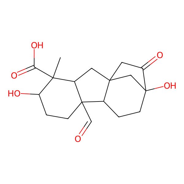 2D Structure of (1S,3S,4S,5R,8R,9R,12S)-8-formyl-5,12-dihydroxy-4-methyl-13-oxotetracyclo[10.2.1.01,9.03,8]pentadecane-4-carboxylic acid