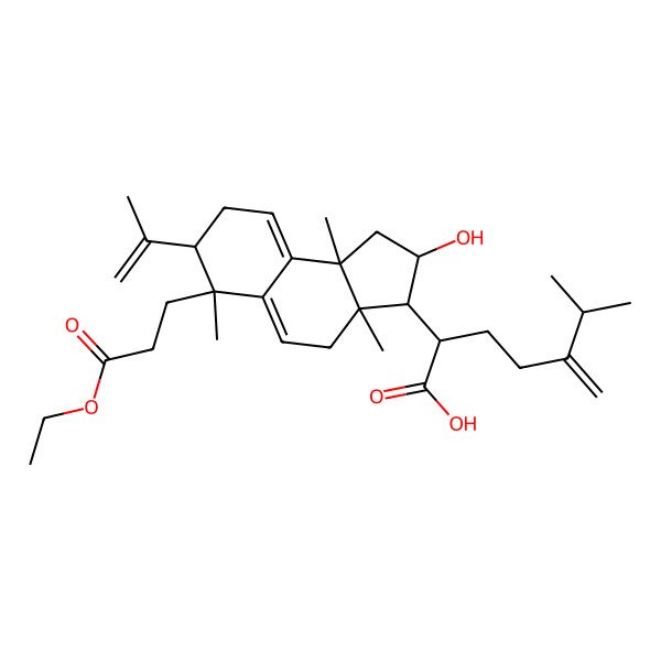 2D Structure of (2S)-2-[(2S,3S,3aS,6R,7R,9bS)-6-(3-ethoxy-3-oxopropyl)-2-hydroxy-3a,6,9b-trimethyl-7-prop-1-en-2-yl-1,2,3,4,7,8-hexahydrocyclopenta[a]naphthalen-3-yl]-6-methyl-5-methylideneheptanoic acid