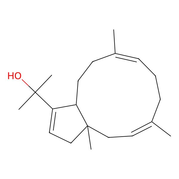2D Structure of 2-[(3aR,5Z,9Z,12aS)-3a,6,10-trimethyl-4,7,8,11,12,12a-hexahydro-3H-cyclopenta[11]annulen-1-yl]propan-2-ol