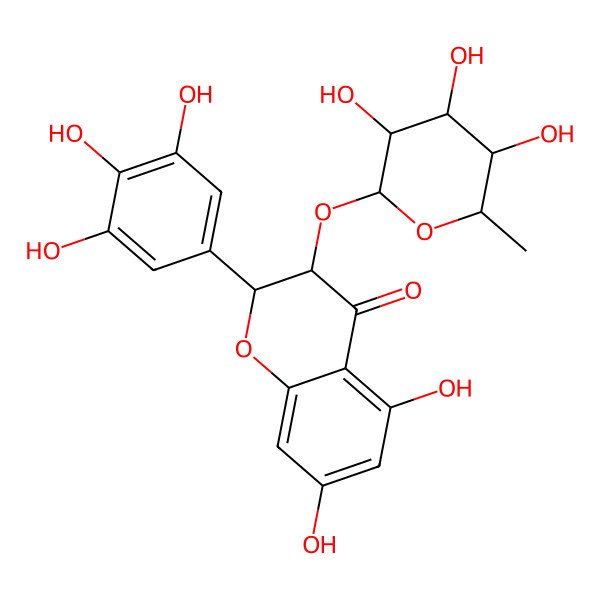 2D Structure of (2S,3R)-5,7-dihydroxy-3-[(2S,3R,4R,5R,6S)-3,4,5-trihydroxy-6-methyloxan-2-yl]oxy-2-(3,4,5-trihydroxyphenyl)-2,3-dihydrochromen-4-one