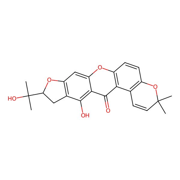 2D Structure of 10-Hydroxy-7-(2-hydroxypropan-2-yl)-17,17-dimethyl-2,6,18-trioxapentacyclo[11.8.0.03,11.05,9.014,19]henicosa-1(13),3,5(9),10,14(19),15,20-heptaen-12-one