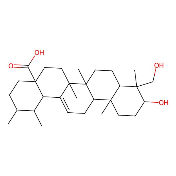 2D Structure of 10-hydroxy-9-(hydroxymethyl)-1,2,6a,6b,9,12a-hexamethyl-2,3,4,5,6,6a,7,8,8a,10,11,12,13,14b-tetradecahydro-1H-picene-4a-carboxylic acid