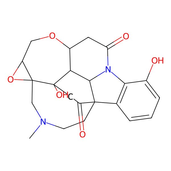 2D Structure of 16,23-Dihydroxy-4-methyl-7,10-dioxa-4,14-diazaheptacyclo[12.6.5.01,25.06,8.06,23.011,24.015,20]pentacosa-15(20),16,18-triene-13,21-dione