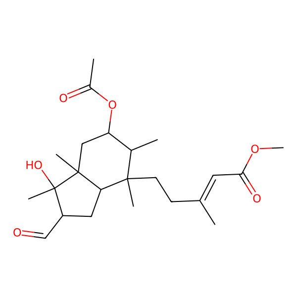 2D Structure of Methyl 5-(6-acetyloxy-2-formyl-1-hydroxy-1,4,5,7a-tetramethyl-2,3,3a,5,6,7-hexahydroinden-4-yl)-3-methylpent-2-enoate