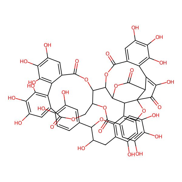 2D Structure of [(10R,11R)-10-[(1S,8R,9R,13S,14S,15R,27R)-9-(3,4-dihydroxyphenyl)-5,8,20,21,22,25-hexahydroxy-17,26,28-trioxo-2,10,16,29-tetraoxaheptacyclo[12.12.3.01,13.03,12.06,11.018,23.024,27]nonacosa-3(12),4,6(11),18,20,22,24-heptaen-15-yl]-3,4,5,17,18,19-hexahydroxy-8,14-dioxo-9,13-dioxatricyclo[13.4.0.02,7]nonadeca-1(19),2,4,6,15,17-hexaen-11-yl] 3,4,5-trihydroxybenzoate