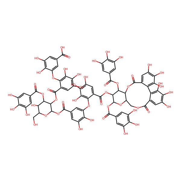 2D Structure of 3-[6-[(2S,3S,5R)-2-[3-[6-[[(10R,12S,13S)-3,4,5,21,22,23-hexahydroxy-8,18-dioxo-11,13-bis[(3,4,5-trihydroxybenzoyl)oxy]-9,14,17-trioxatetracyclo[17.4.0.02,7.010,15]tricosa-1(23),2,4,6,19,21-hexaen-12-yl]oxycarbonyl]-2,3,4-trihydroxyphenoxy]-4,5-dihydroxybenzoyl]oxy-5-hydroxy-6-(hydroxymethyl)-4-(3,4,5-trihydroxybenzoyl)oxyoxan-3-yl]oxycarbonyl-2,3,4-trihydroxyphenoxy]-4,5-dihydroxybenzoic acid