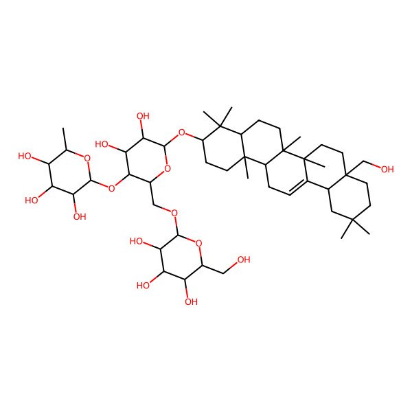 2D Structure of (2S,3R,4R,5R,6S)-2-[(2R,3S,4R,5R,6R)-6-[[(3S,4aR,6aR,6bS,8aS,12aS,14aR,14bR)-8a-(hydroxymethyl)-4,4,6a,6b,11,11,14b-heptamethyl-1,2,3,4a,5,6,7,8,9,10,12,12a,14,14a-tetradecahydropicen-3-yl]oxy]-4,5-dihydroxy-2-[[(2R,3R,4S,5S,6R)-3,4,5-trihydroxy-6-(hydroxymethyl)oxan-2-yl]oxymethyl]oxan-3-yl]oxy-6-methyloxane-3,4,5-triol