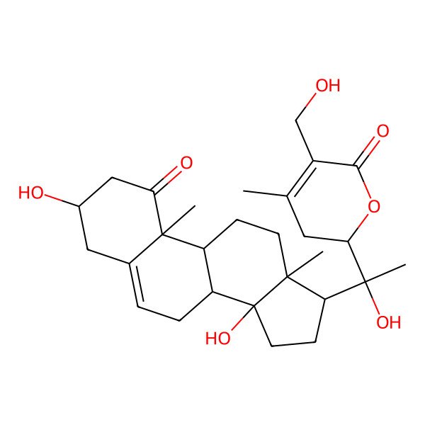 2D Structure of 2-[1-(3,14-dihydroxy-10,13-dimethyl-1-oxo-3,4,7,8,9,11,12,15,16,17-decahydro-2H-cyclopenta[a]phenanthren-17-yl)-1-hydroxyethyl]-5-(hydroxymethyl)-4-methyl-2,3-dihydropyran-6-one