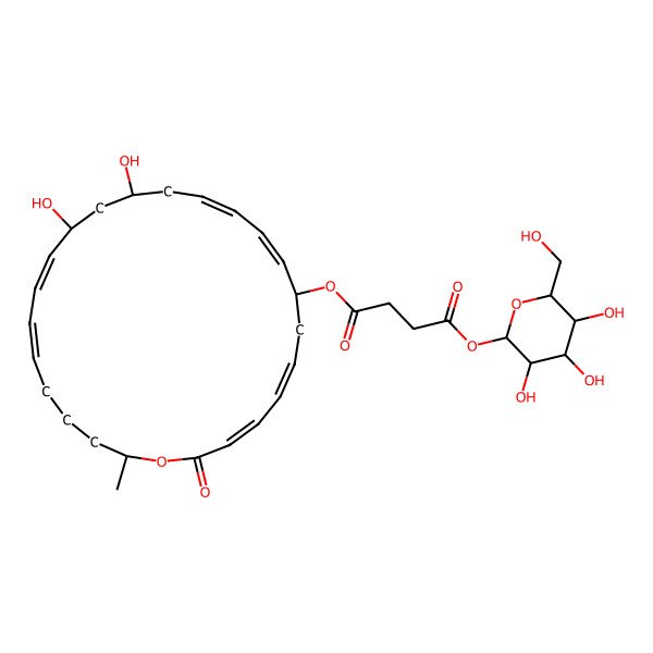 2D Structure of 1-O-[(5E,8S,14S,16R,24S)-14,16-dihydroxy-24-methyl-2-oxo-1-oxacyclotetracosa-3,5,9,11,17,19-hexaen-8-yl] 4-O-[(2R,3S,4R,5R,6S)-3,4,5-trihydroxy-6-(hydroxymethyl)oxan-2-yl] butanedioate
