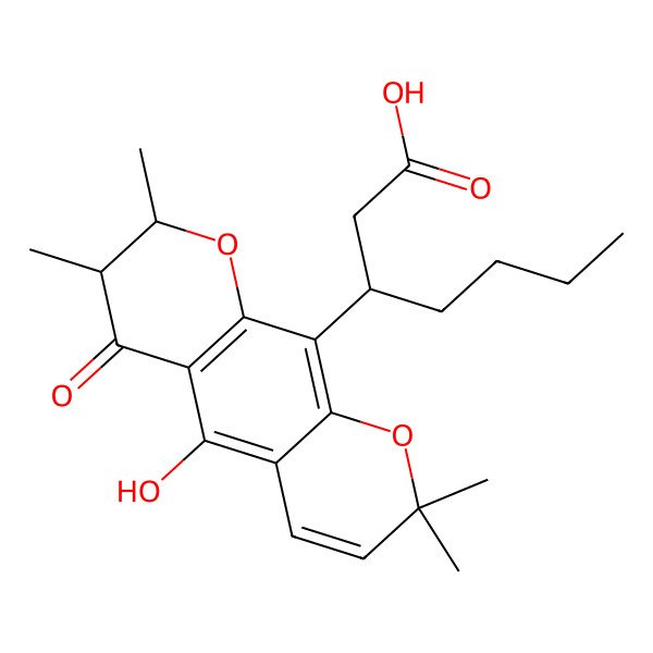 2D Structure of (3R)-3-[(7S,8R)-5-hydroxy-2,2,7,8-tetramethyl-6-oxo-7,8-dihydropyrano[3,2-g]chromen-10-yl]heptanoic acid