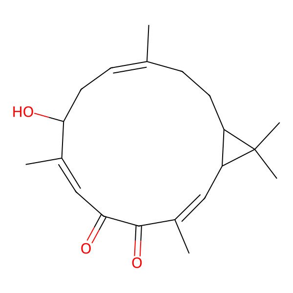 2D Structure of (1R,2Z,6E,8S,10E,14R)-8-hydroxy-3,7,11,15,15-pentamethylbicyclo[12.1.0]pentadeca-2,6,10-triene-4,5-dione