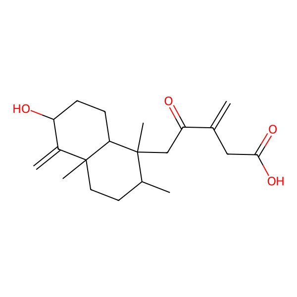2D Structure of 5-(6-hydroxy-1,2,4a-trimethyl-5-methylidene-3,4,6,7,8,8a-hexahydro-2H-naphthalen-1-yl)-3-methylidene-4-oxopentanoic acid 2D Structure of 5-(6-hydroxy-1,2,4a-trimethyl-5-methylidene-3,4,6,7,8,8a-hexahydro-2H-naphthalen-1-yl)-3-methylidene-4-oxopentanoic acid