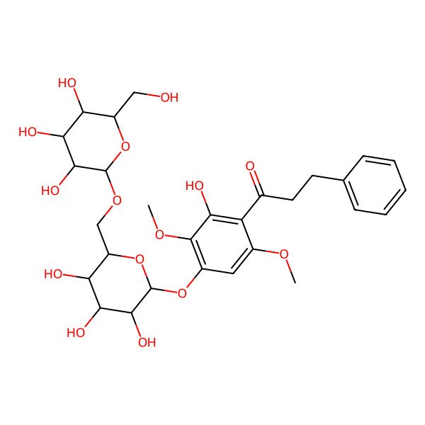 2D Structure of 1-[2-Hydroxy-3,6-dimethoxy-4-[3,4,5-trihydroxy-6-[[3,4,5-trihydroxy-6-(hydroxymethyl)oxan-2-yl]oxymethyl]oxan-2-yl]oxyphenyl]-3-phenylpropan-1-one