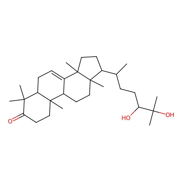 2D Structure of (5R,9S,10R,13R,14R,17R)-17-[(2R,5S)-5,6-dihydroxy-6-methylheptan-2-yl]-4,4,10,13,14-pentamethyl-1,2,5,6,9,11,12,15,16,17-decahydrocyclopenta[a]phenanthren-3-one