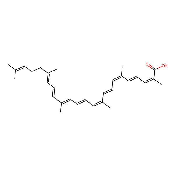 2D Structure of (2E,4E,6E,8E,10E,12E,14E,16E,18E)-2,6,10,15,19,23-hexamethyltetracosa-2,4,6,8,10,12,14,16,18,22-decaenoic acid