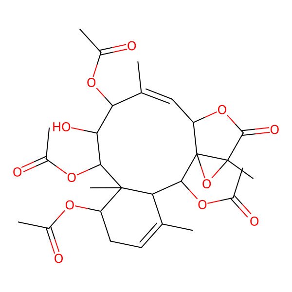 2D Structure of [(1S,2S,3S,7S,8R,9R,10R,11S,12Z,14S,17R)-2,9,11-triacetyloxy-10-hydroxy-4,8,12,17-tetramethyl-16-oxo-15,18-dioxatetracyclo[12.4.0.01,17.03,8]octadeca-4,12-dien-7-yl] acetate